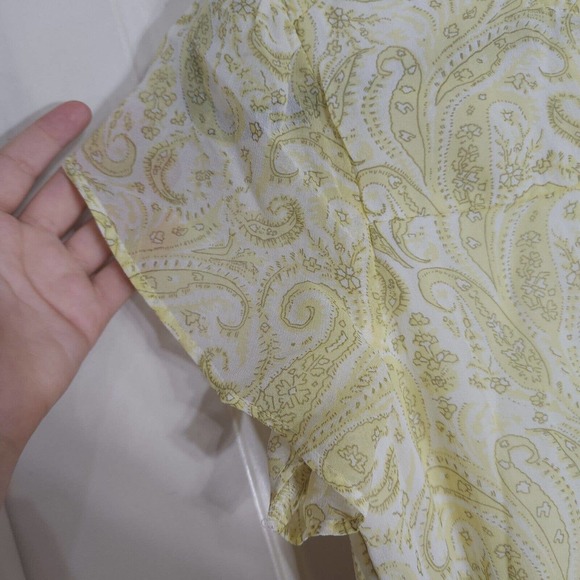 Lucky Brand Women Dress Ariel Tiered Maxi Ruffle Yellow Paisley Floral Prairie S - Picture 8 of 15